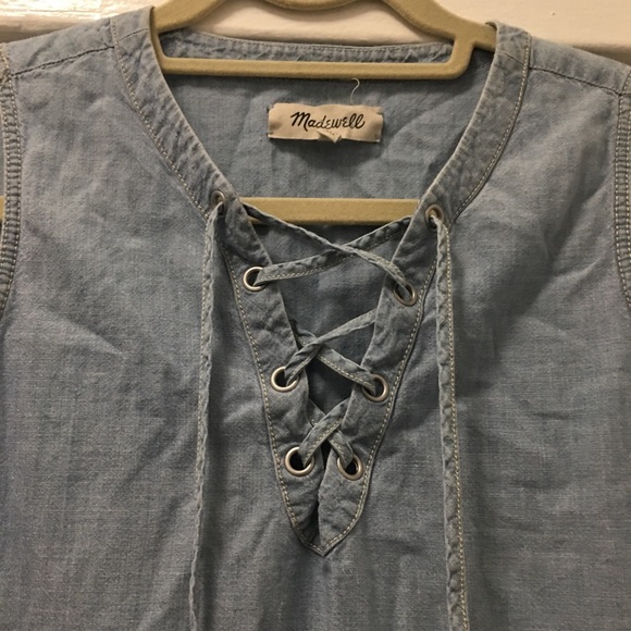 Madewell chambray lace up shift xxs - Picture 6 of 7